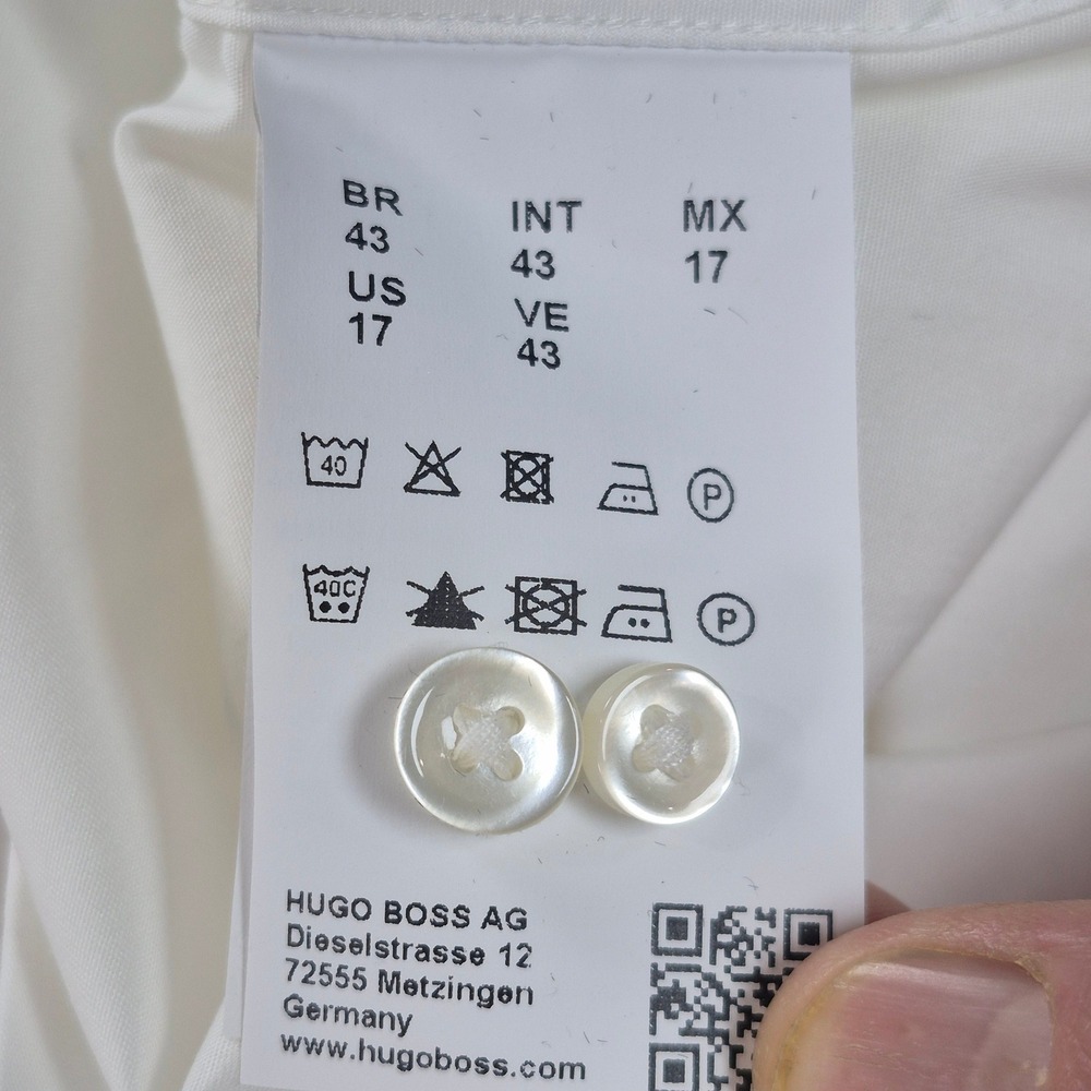 Hugo Boss Dress Shirt Mens 17 White Jenno Slim Fit Easy Iron - Picture 10 of 12